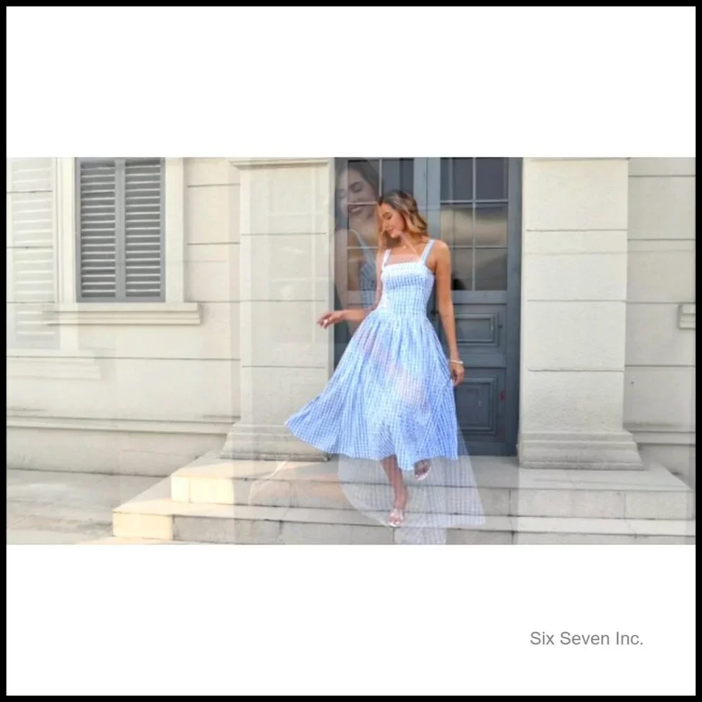 Summer Corset Midi Dress Flowy Square Neck Sleeveless Lace Wedding Guest - Picture 7 of 7